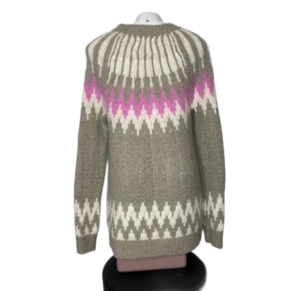 ABERCROMBIE & FITCH Wool Blend Fair Isle Nordic Cardigan Sweater Gray Pink S - Picture 12 of 16